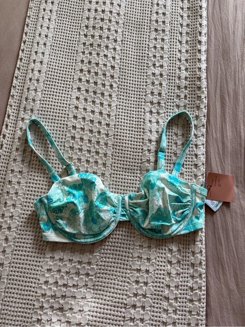 NEW Shade & Shore Aqua Floral Underwire Bikini Top Size 36DD